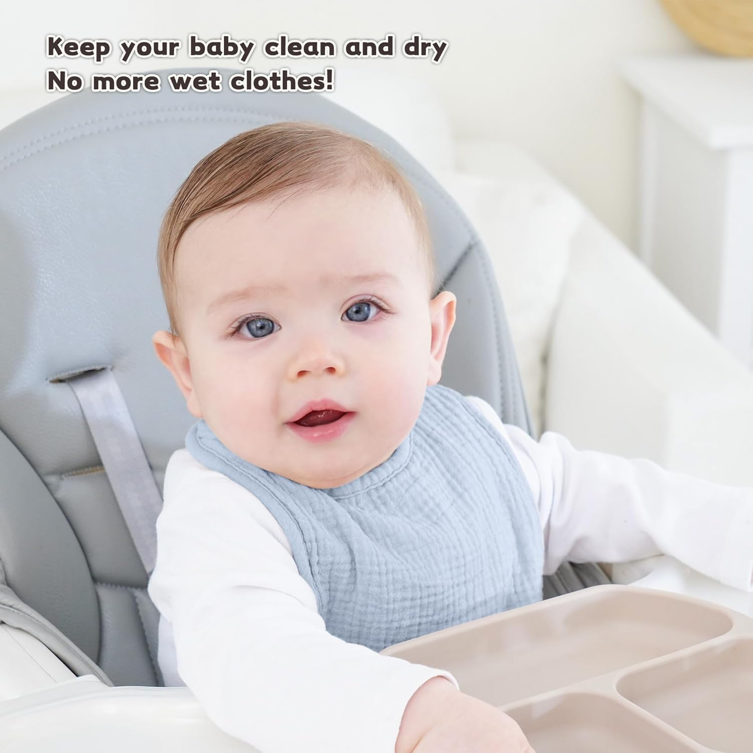 Susurration Muslin Baby Drool Bibs 10Pack Soft Square Adjustable Bandana Bibs for Unisex Baby Girls & Boys - Blue Print image number 5