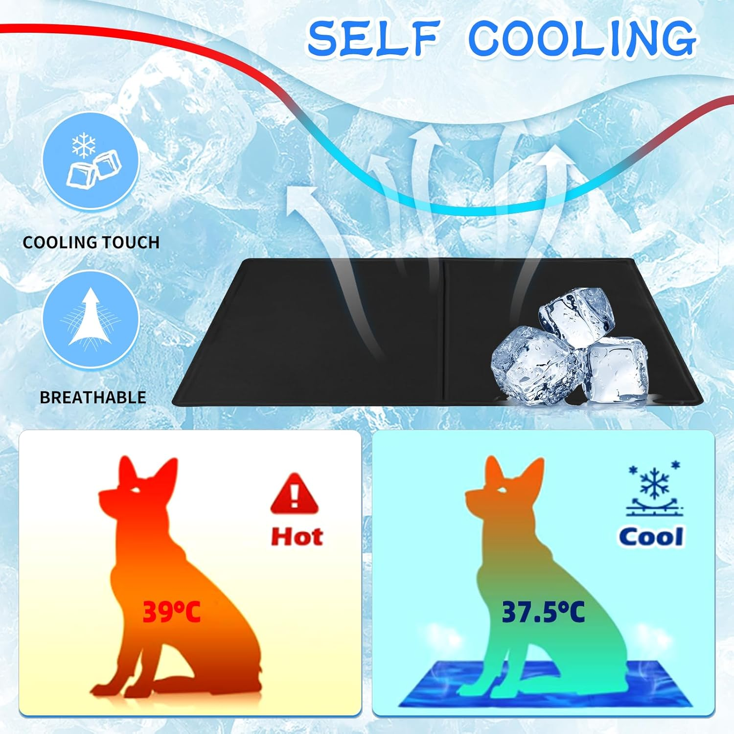 Dog Cooling Mat, Cooling Mat for Dogs and Cats, Dog Cooling Mat for Summer, Dog Cooling Mat, Self-Cooling Cushion with Non-Toxic Gel, Pets Cooling Dog Mat (Black, 50 X 40 Cm) image number 2