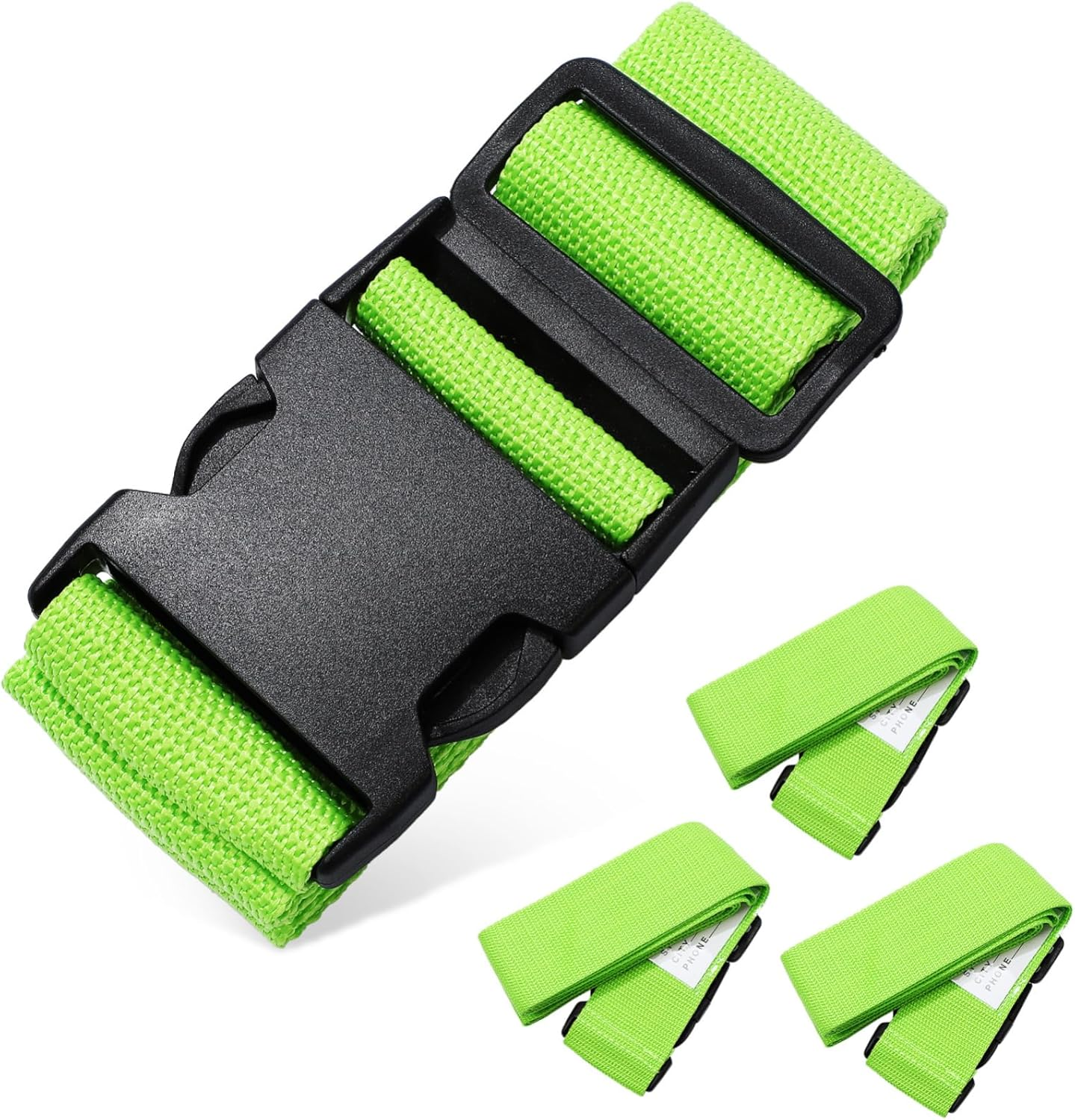 LOLIPPYY 4Pcs Adjustable Luggage Fixing Straps in Fluorescent Green Polypropylene Fiber Suitcase Wrap Belts with Tear Resistant Design for Travel Safety and Enhanced Visibility image number 4