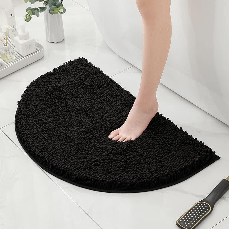 Half round Microfiber Chenille Non-Slip Bathroom Bath Rug Super Absorbent Quick Drying Shower Mat Soft Shaggy Bathtub Rugs Machine Washable Semi Circle Floor Decor Mat (Dark Gray, 50-80Cm)