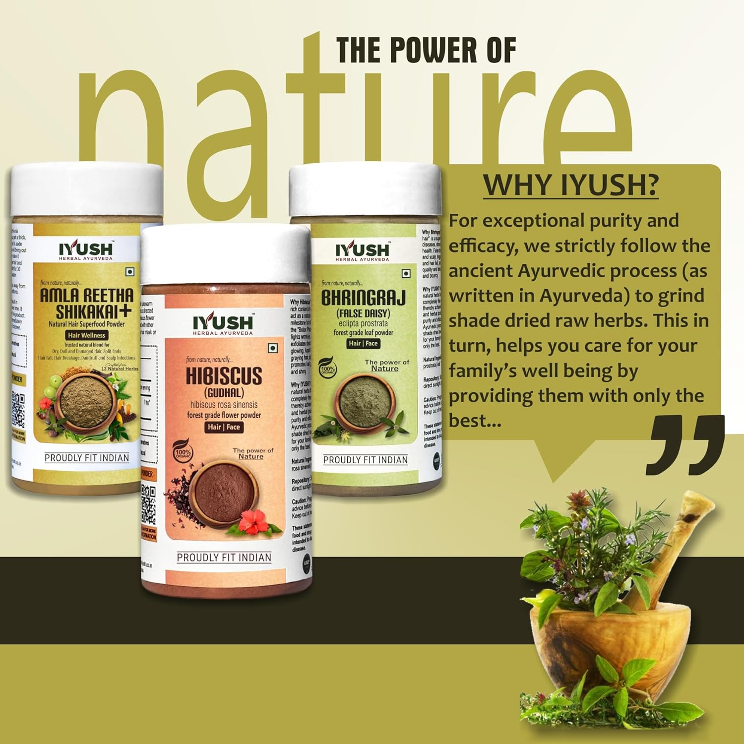 IYUSH Herbal Ayurveda Amla Shikakai Reetha Powder for Hair with 13 Herbs plus Bhringraj Powder and Hibiscus Powder for Hair Growth &ndash; 300Gm | Herbal Hair Wash Powder | Hair Volume Powder | 100Gm Each