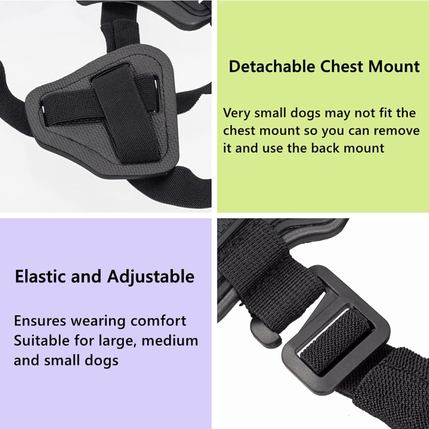 Dog Harness Mount for Gopro, Soft and Adjustable Dog Harness Vest with 2 Mouting Base Pet Chest and Back Fixation for Gopro Hero All Models, Suitable for Small Medium Large Dogs image number 2