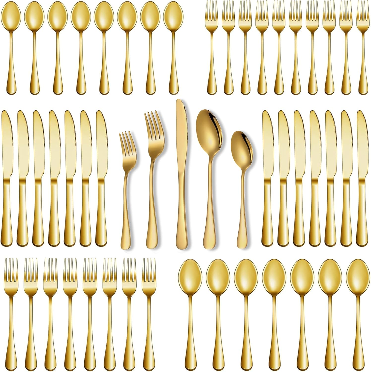 SHEUMNT Gold Silverware Set, Mirror Polish 40-Piece Stainless Steel Flatware Set,Kitchen Utensil Set Service for 8,Tableware Cutlery Set for Home and Restaurant, Dishwasher Safe