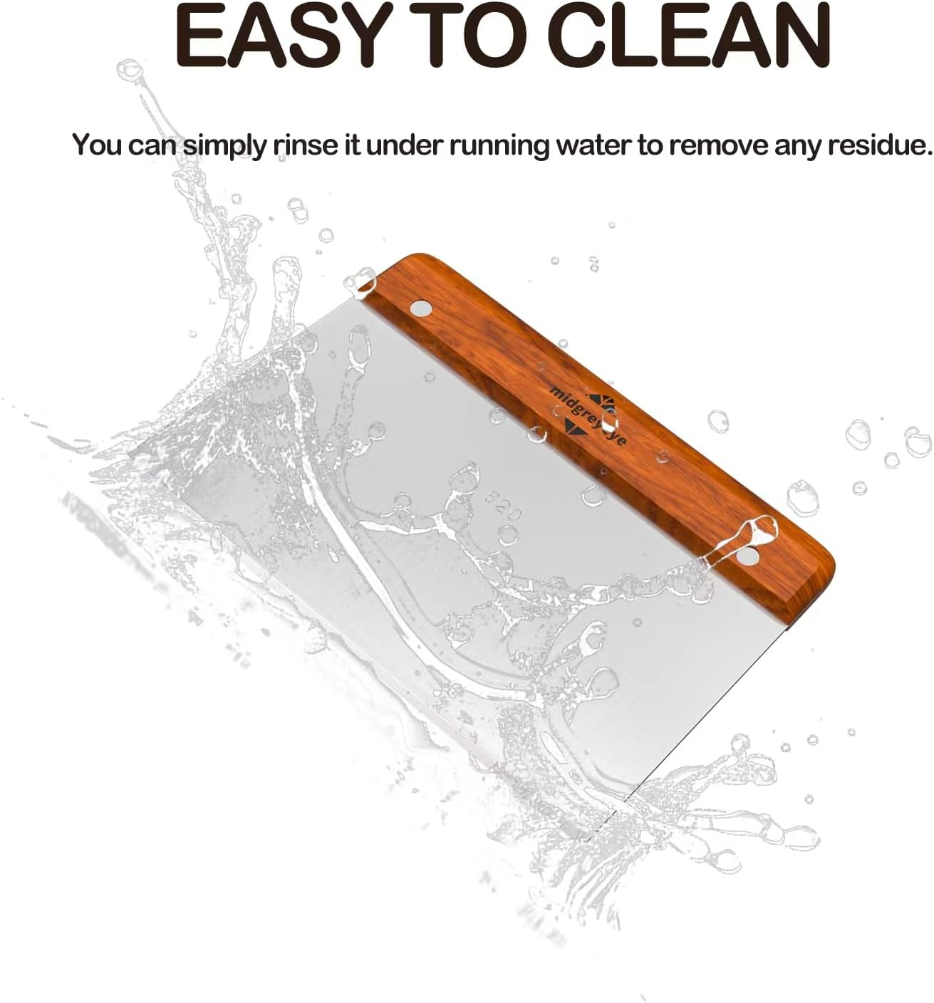 Midgreyeye Premium Bench Scraper Dough Cutter Large with Wooden Handle Dough Scraper Dough Card Dough Spatula Scraper Kitchen for Cake, Cake, Pizza, Cake, Dough, Baking Utensils (20 X 13 Cm) image number 3