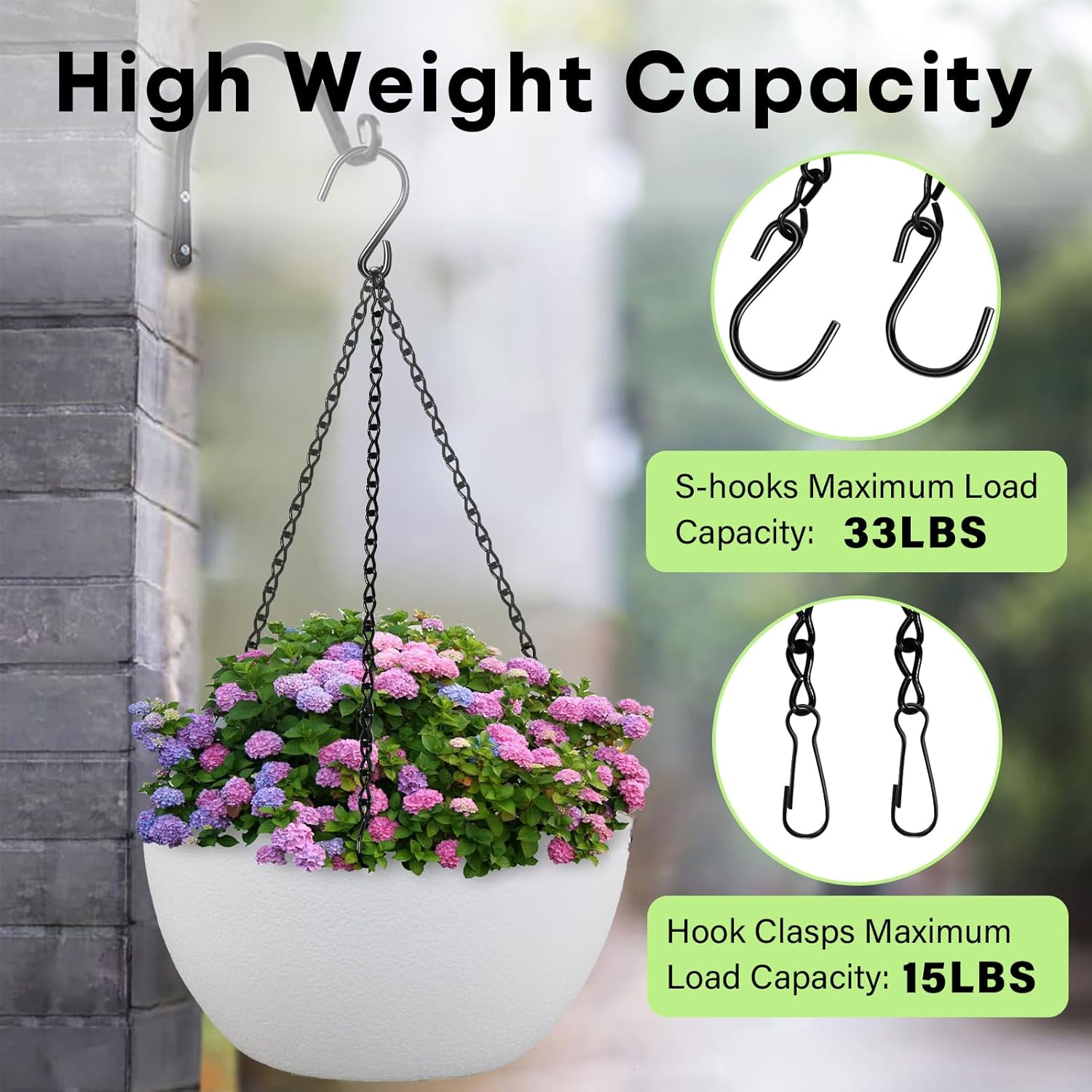 Upgraded 180&rdquo;Heavy Duty Metal Hanging Chains with Hanging Basket Hooks Set for Planters,Birdcage,Birds Feeder,Grow Lights,Lanterns,Billboards,Wind Chime and Ornaments,Chain Hooks Diy,Black image number 1