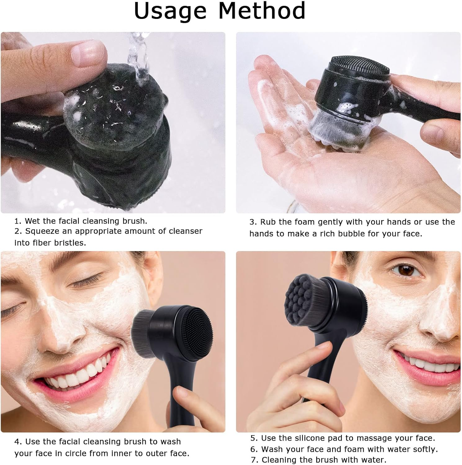 Face Brush 2 in 1, Facial Cleansing Exfoliating Brush with Ultra Fine Soft Bamboo Charcoal Fiber for Pore Deep Cleansing Silicone Double Side Face Wash Scrub Brush for Massaging, Skincare image number 1