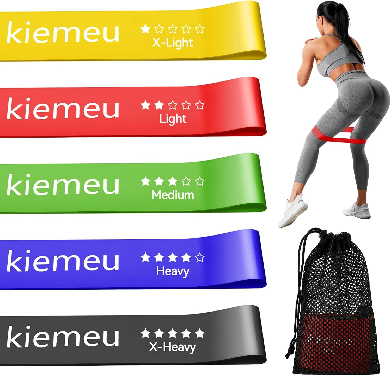 Kiemeu Mini Loop Resistance Bands for Women, Rubber Exercise Bands Resistance for Legs and Glute, 6 Cm Widened Version