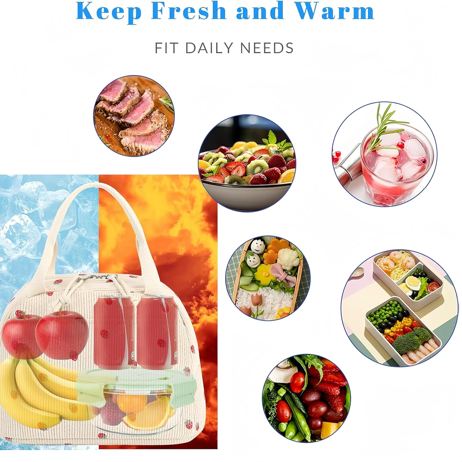 Lunch Bag for Women Cute Insulated Lunch Box Small Cooler Bag Adult Work Lunch Bag