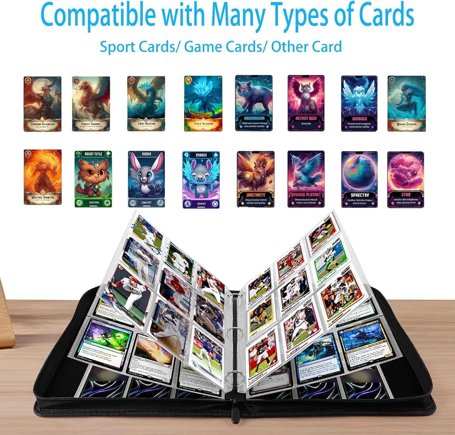 Igolife Trading Card Binder 9 Pocket, Portable Collector Binder for 900 Cards, Double Sided Pocket PU Card Collection Album, Card Folder for Baseball, TCG, Sports Cards, Game Cards, Black image number 3