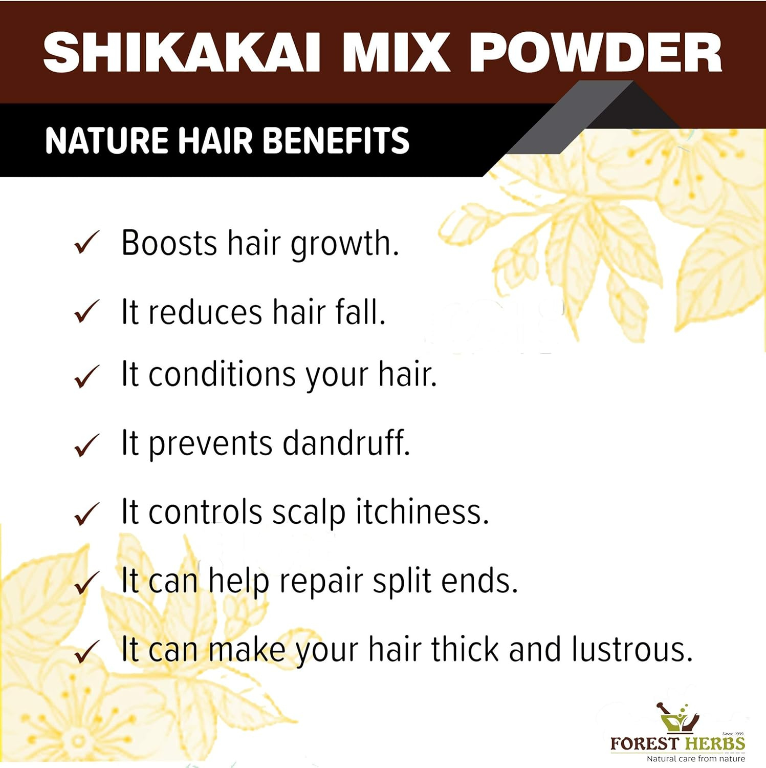 THE FOREST HERBS Natural Care from Nature Herbs100% Organic Shikakai Mix Powder with Amla, Reetha, Bhringraj, Hibiscus, Neem for Hair Wash (Dry Shampoo) - 100Gms