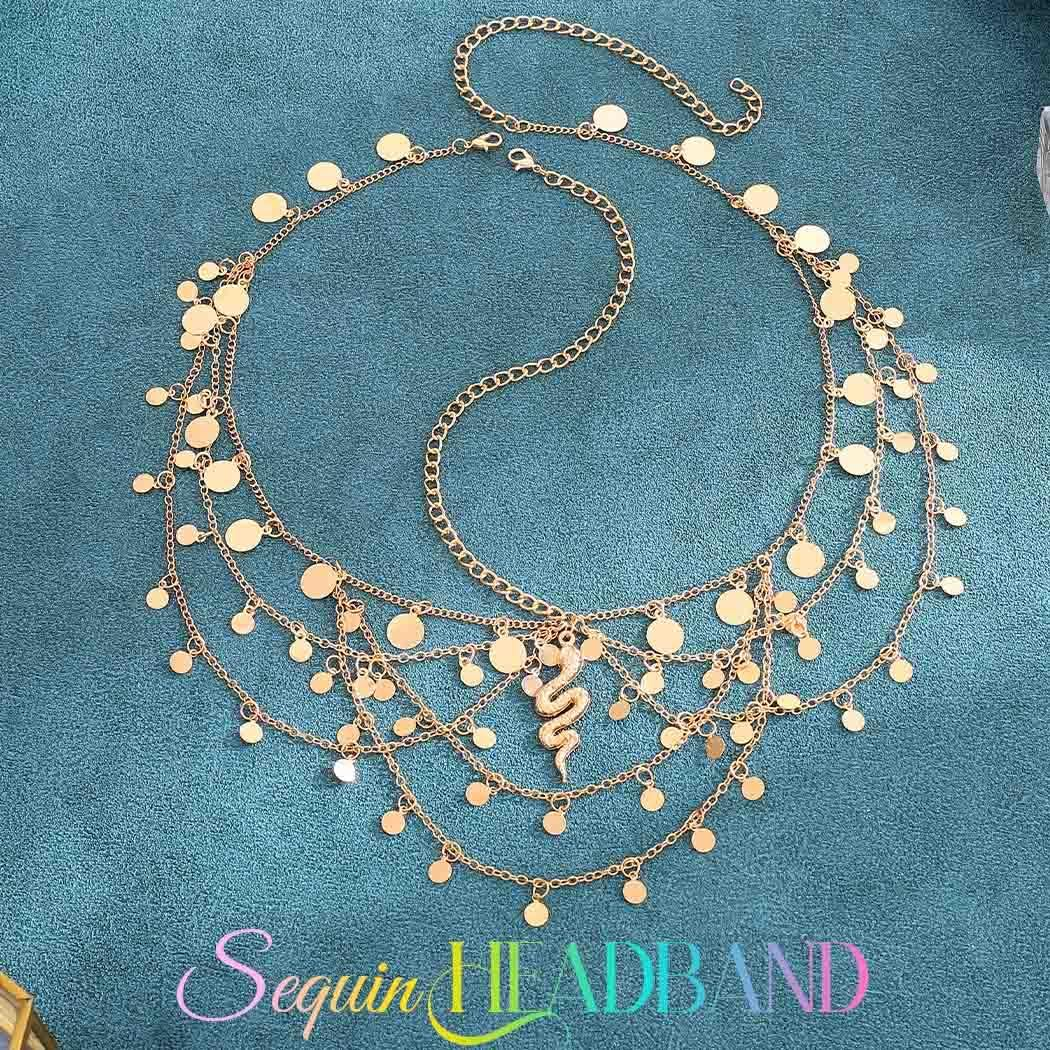 Fashband Gold Sequin Snake Headband Festival Costume Headpiece Hair Accessories for Women image number 5