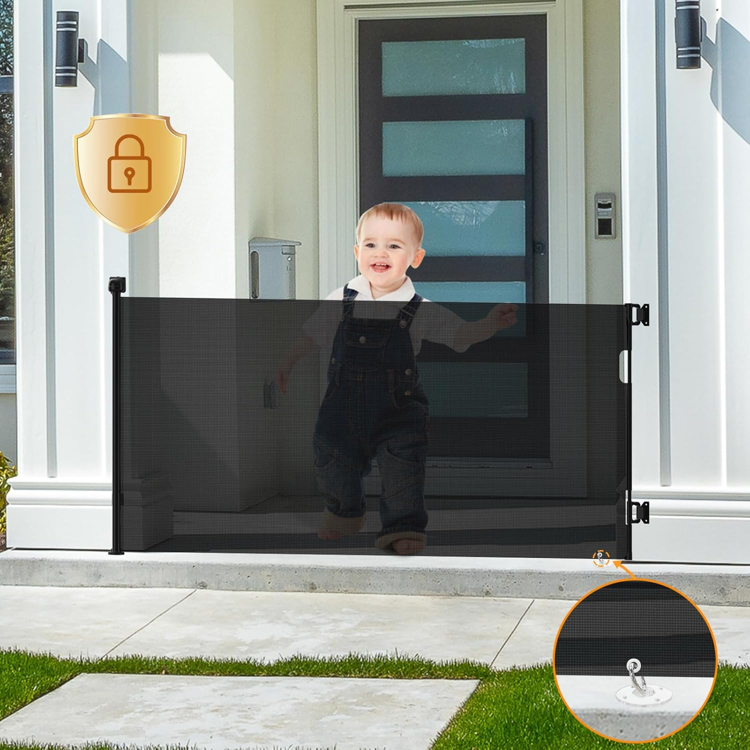 Retractable Baby Gate Pet Gate,180Cm Baby Gate,89 Cm Tall Baby Gate Safety Gate One Handed Operation Durable Mesh Dog Gate for Doorways, Stairs, Hallways,Indoor&Outdoor