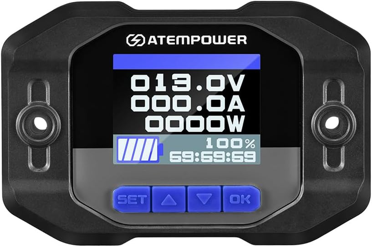 ATEM POWER 12V 500A Battery Monitor with Shunt Wire, LCD Display, Real-Time Monitor Voltage Current Watt Compatible with Lithium, Lead-Acid, AGM, Gel Batteries, Flush Mount Available image number 3