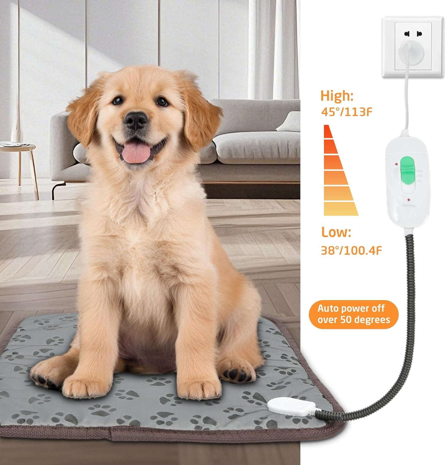 Joywoof Pet Heated Mat for Cats Cats and Dogs,Warming Puppy Heating Bed with Indicator and Switch,Waterproof Heated Animal Bed with Bite Resistant Cable 45X45Cm Gray image number 1