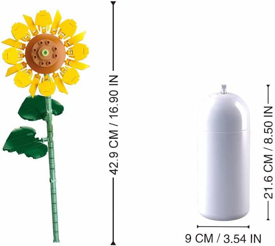 Stuban Building Block Sunflower Set, Creative Life Building Blocks, 16.9 Inch Height, with White Vase, Gift Idea, M38-B1101-10 image number 1