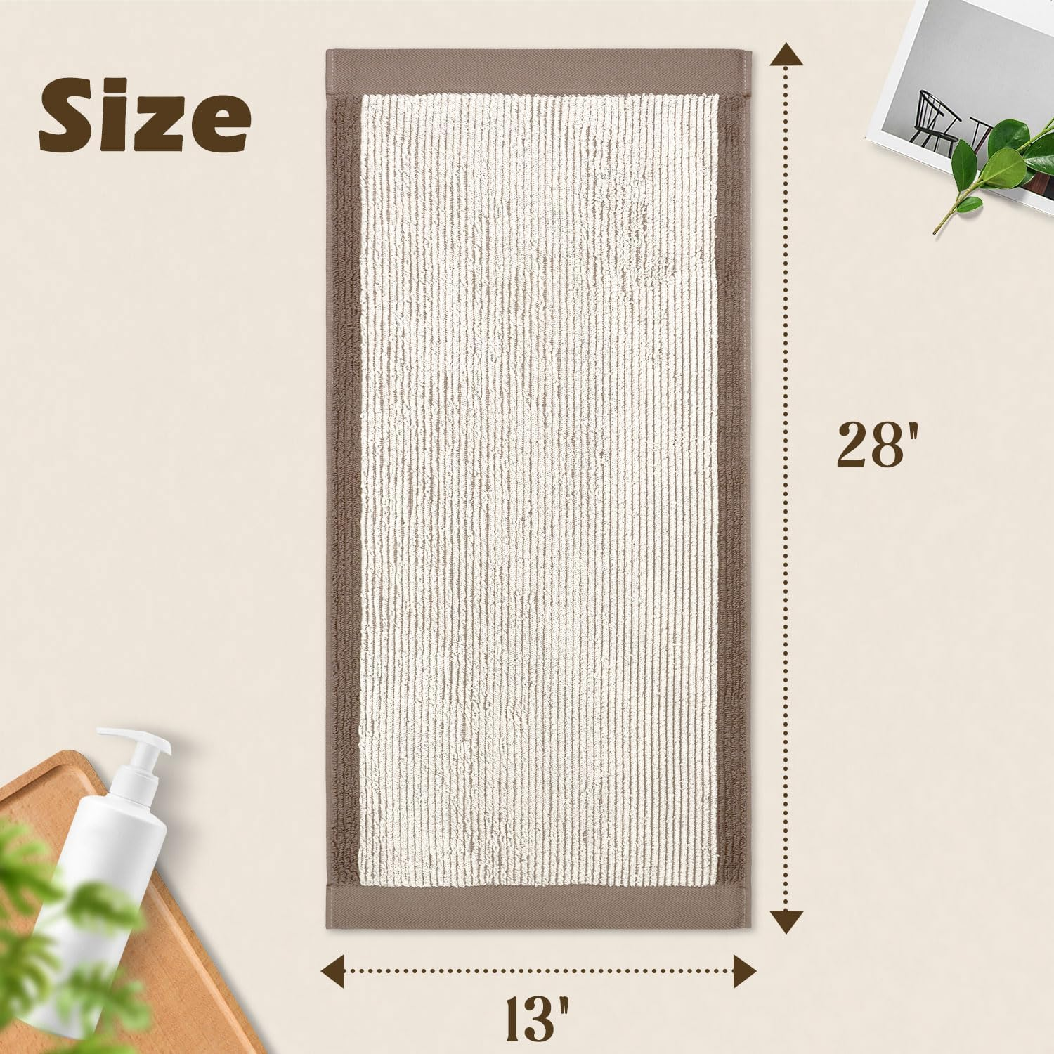 Cleanbear Hand Towels for Bathroom Set of 4, Jacquard Weaved Cotton Face Towels, 28 X 13.7 Inches (Light-Brown) - Light-Brown image number 3