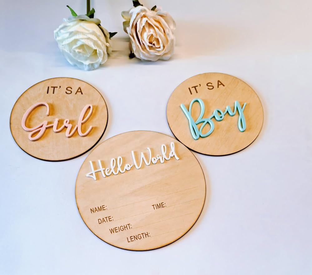 3Ps Its a Boy Its a Girl Wooden Sign & Hello World Sign,3D Acrylic Baby Announcement Signs,Gender Reveal Wood Sign for Photo Props,New Mom Gifts,Baby Showers,Hospital & Nursery Decor image number 5