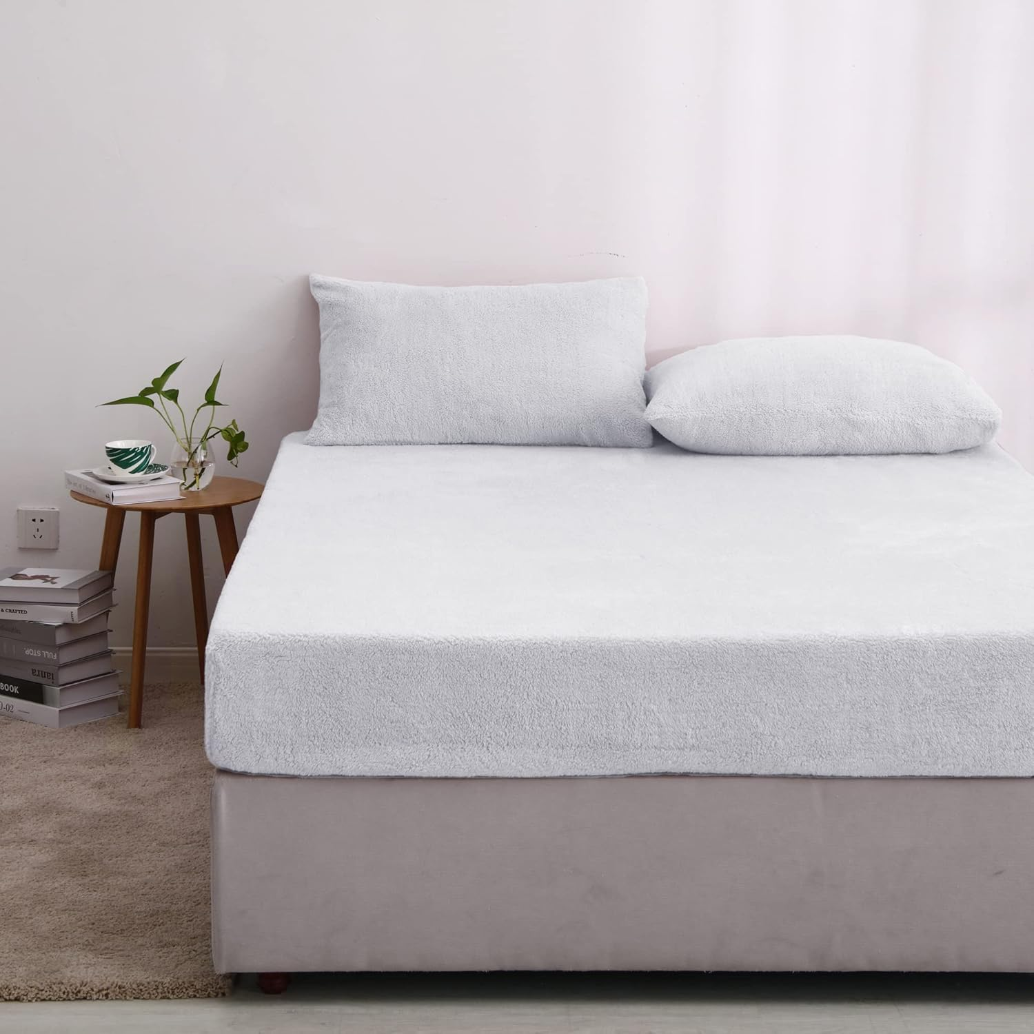 Super Warm Teddy Bear Fleece Fitted Sheet Set All Size Winter Thermal Fleeced Sheet (Grey, Double) image number 4