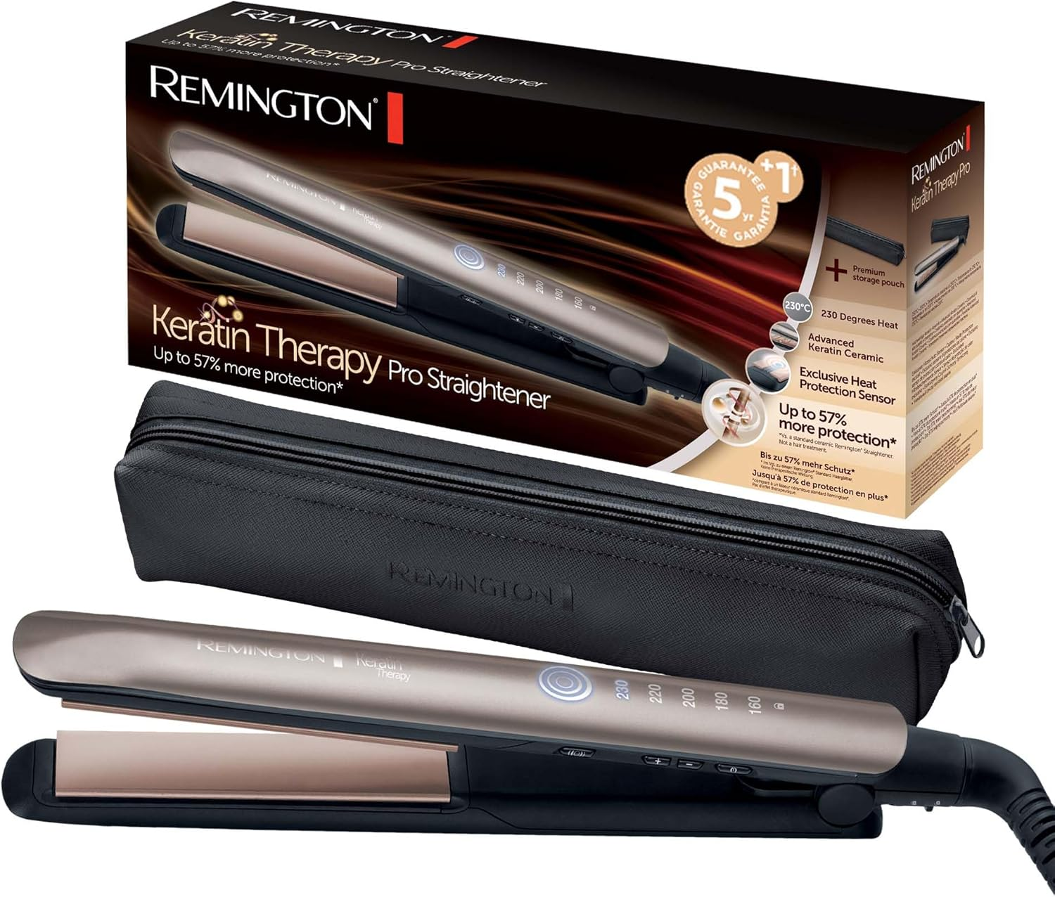 Remington Professional Hair Straighteners [Heat Protection Sensor to Reduce Hair Damage] Keratin Protect (High-Quality Keratin Ceramic Coating with Almond Oil) Digital Display, 160-230&deg;C, Hair Straightener S8593 image number 4