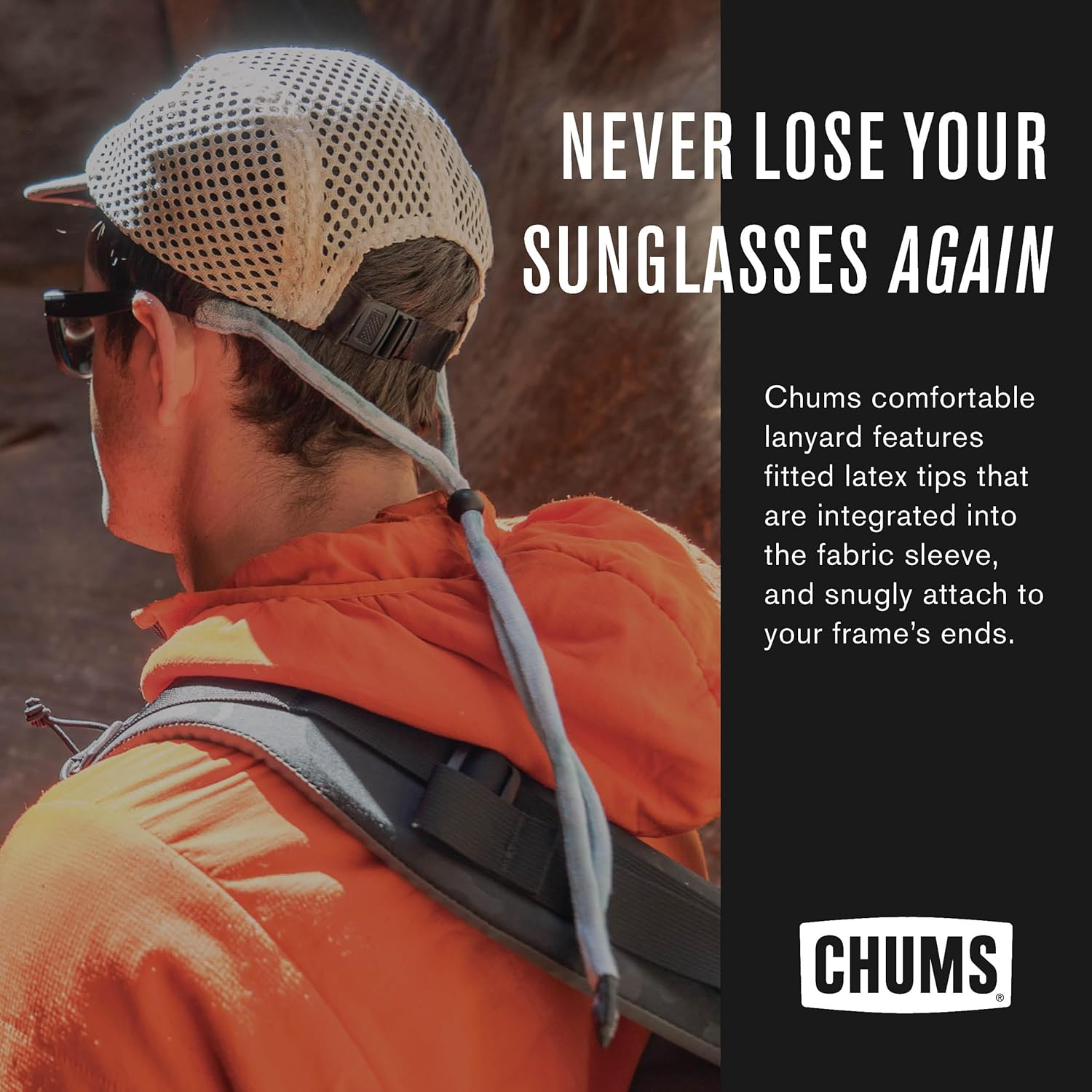 Chums Original Large Frame Cotton Retainer - Unisex Eyewear Keeper for Sunglasses - Made in USA (Large-End, Tangerine)