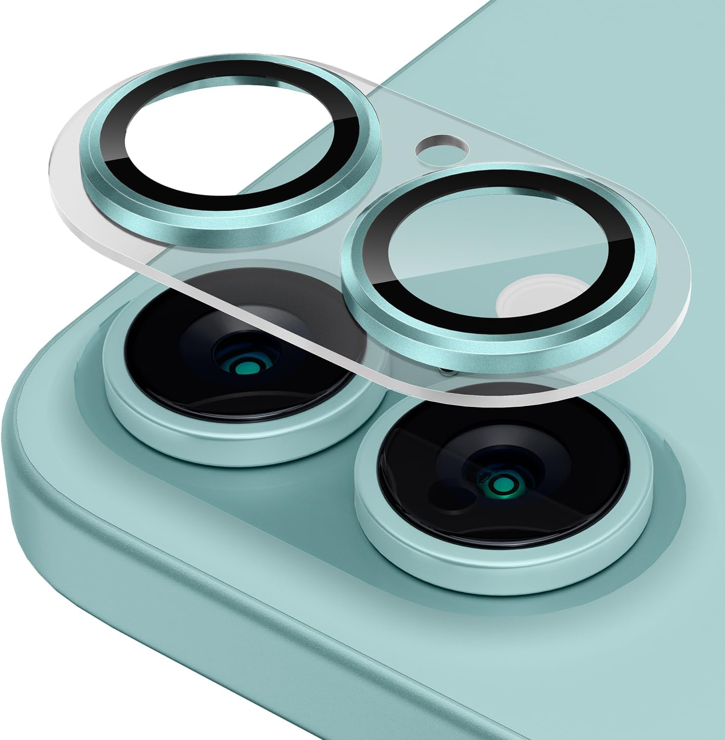 Cloudvalley for Iphone 16 /Iphone 16 plus Camera Lens Protector [With Tranparent Full Coverage Base], [AR+AF 98% Transmittance] Anti-Scratch Tempered Glass Cover, HD Clear Screen Protective,Teal