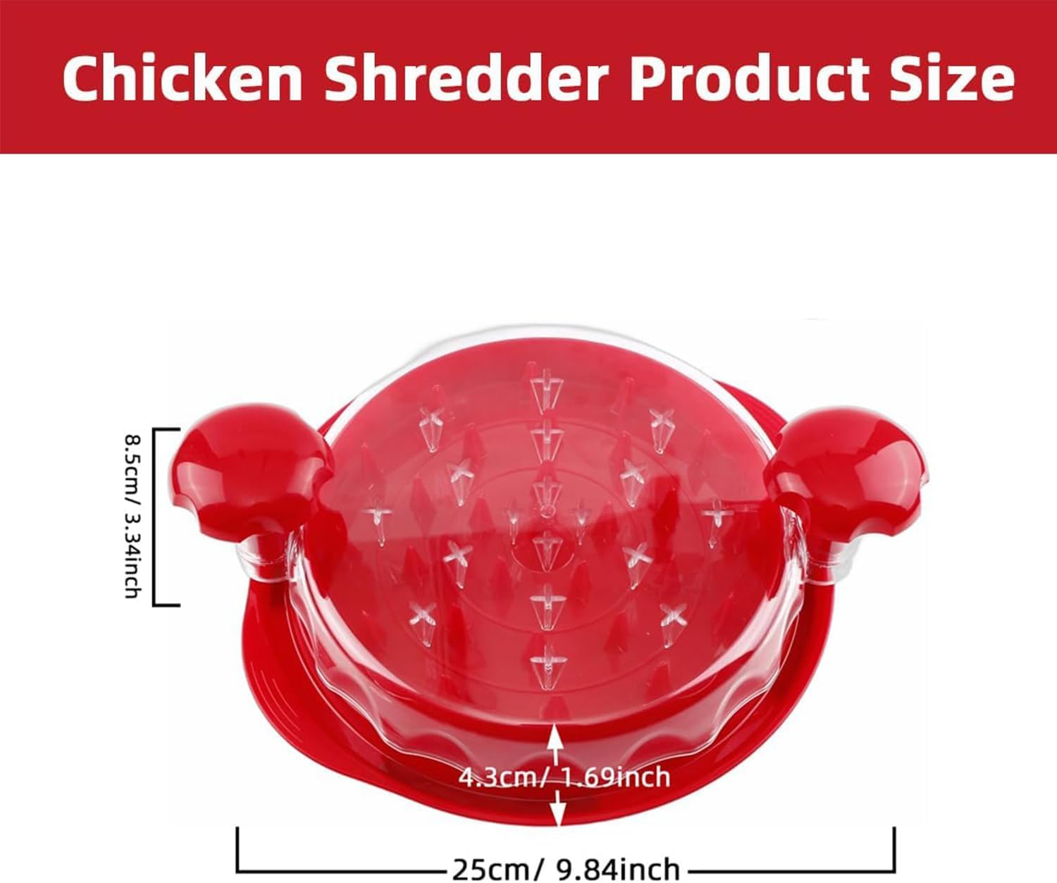Chicken Shredder with Clear Lid, Visible Meat Machine with Ergonomic Handle, Non-Slip BPA Free Breast Shredder, Dishwasher Safe for Fish Pork Beef (Red) image number 4