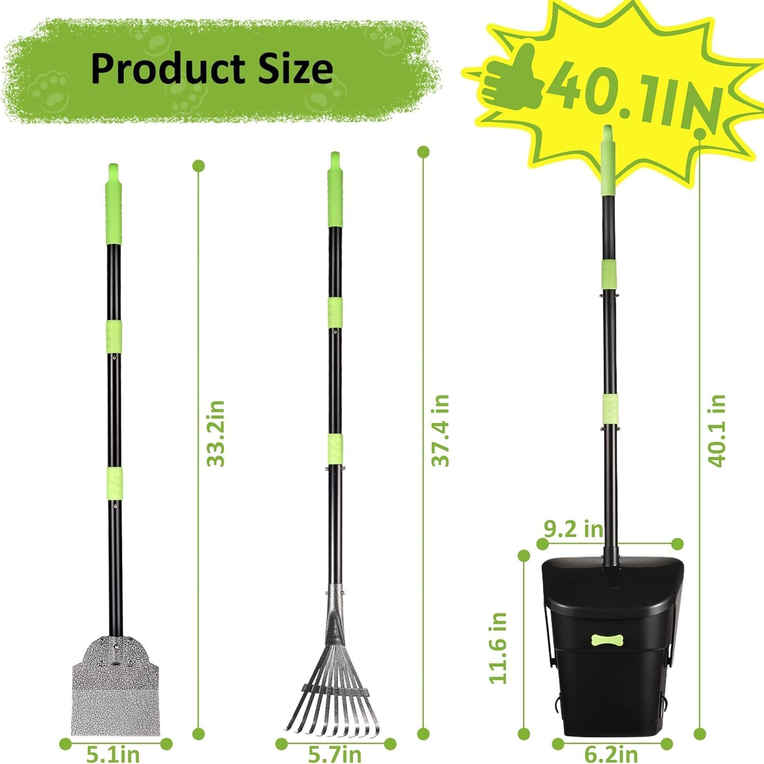 Dog Poop Scoop Rotating Trash Can with Rake and Scoop, Comes with 25 Trash Bags, Suitable for Large, Medium and Small Dogs, Dog Poop Scoop Cleans up Pet Waste from Yards, Grass, Dirt or Gravel image number 1