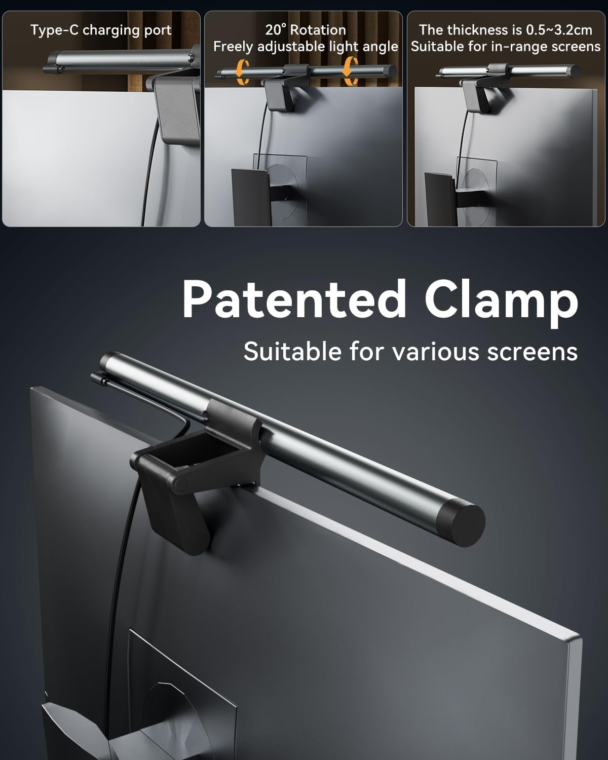 Computer Monitor Light Bar - Screen Monitor Light for Eye-Caring, Dimmable Screen Lamp Eye Protector, USB LED Screen Bar Monitor Lights for Office, Home, Desk, Gaming image number 3