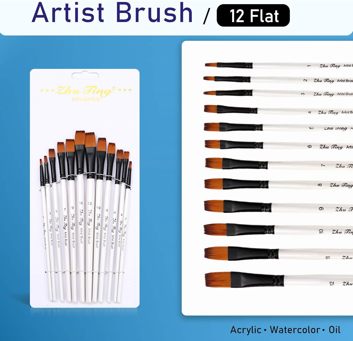 48 Pcs Paint Brushes,Artist Acrylic Paint Brush,With Round,Angled,Flat and Hazelnut Brush,For Watercolor Acrylic Painting Nail Art,Body Painting,Face Paint,Rock,Gouache Oil Paint,Fabric Paint image number 1