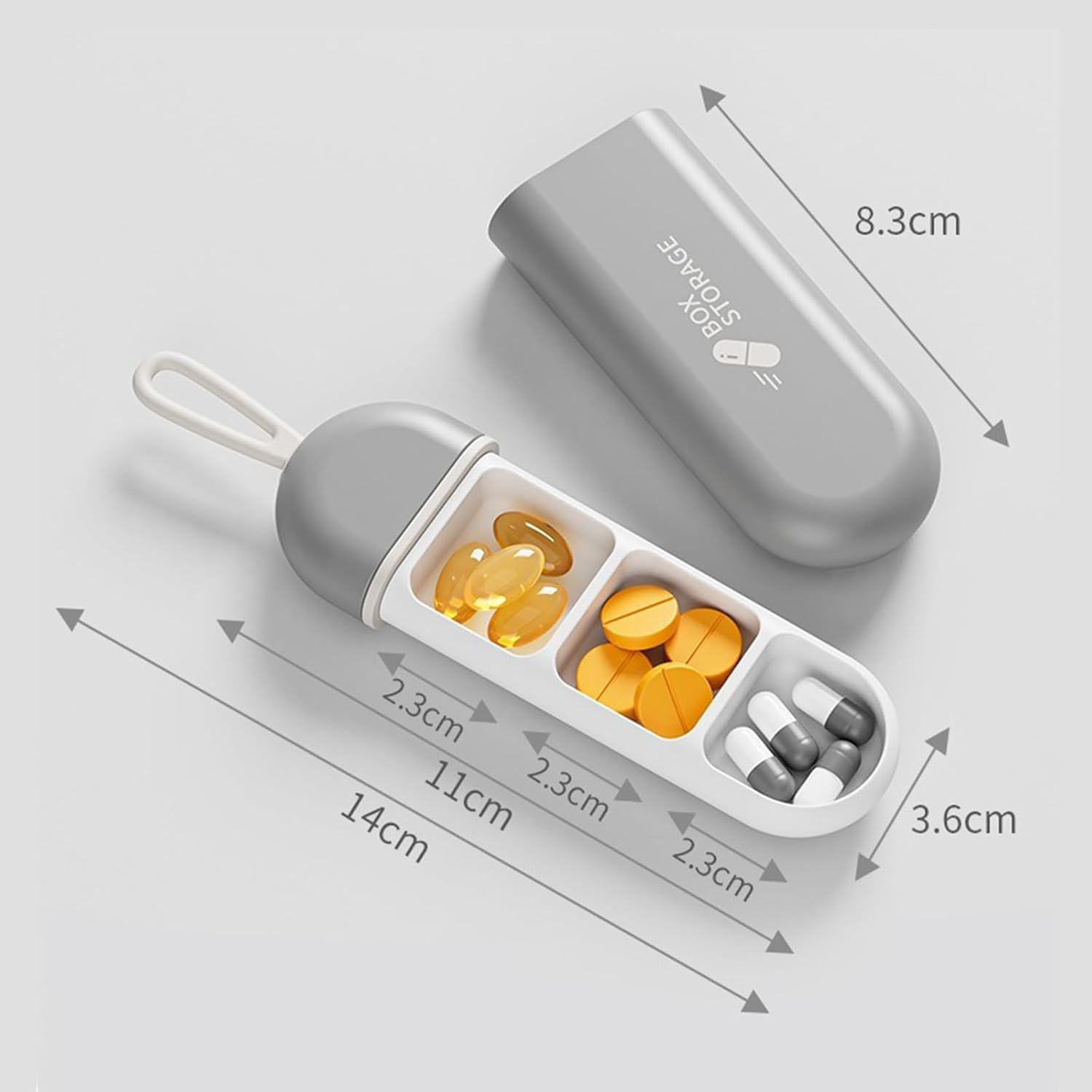 Travel Pill Organiser, 3 Cell Portable Waterproof Pill Box with Silicone Carrying Ring, Mini Pill Box Perfect for Office, Temporary Travel, Easily Put in Wallet. (Orange-White) image number 6