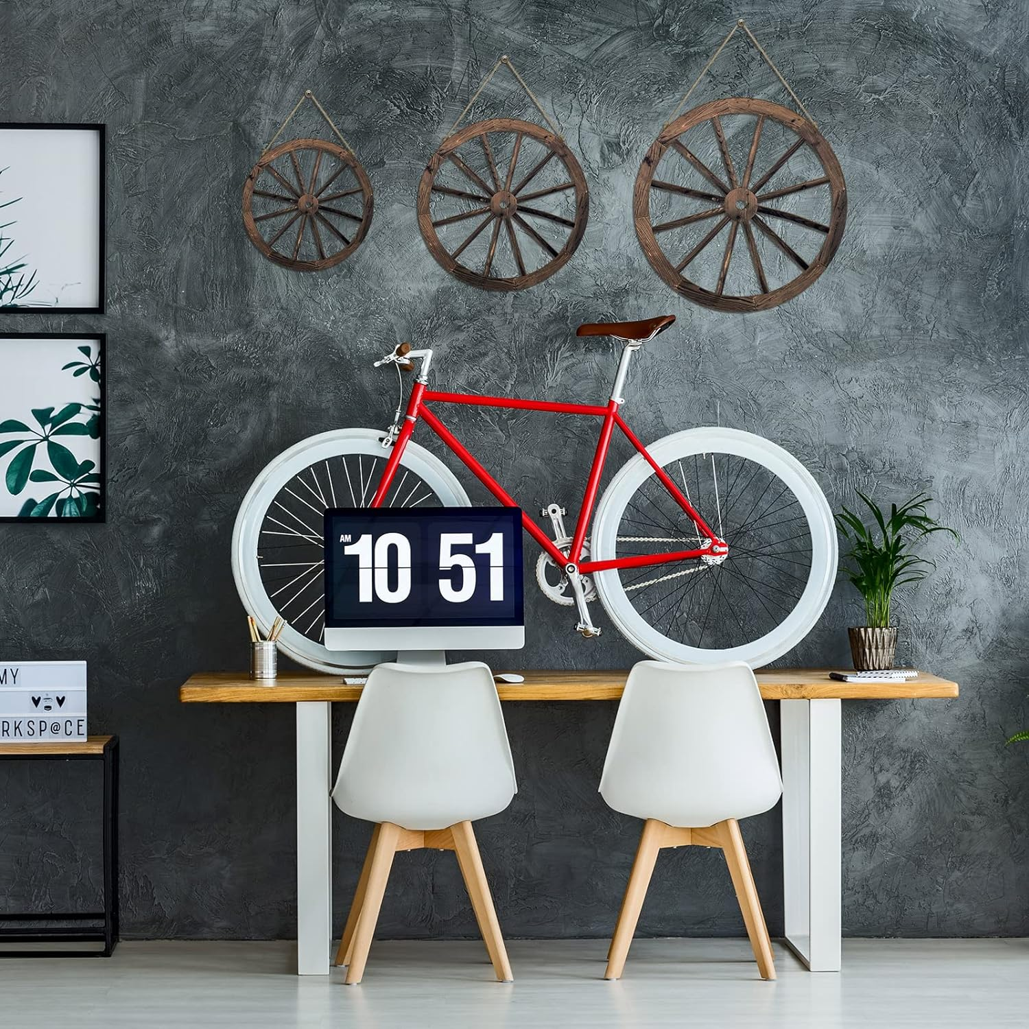 Qunclay 3 Pcs Wooden Wagon Wheel Decor 12/10/8 Inch Old Western Wall Decor Farmhouse Wagon Wheels Rustic Yard Hanging Decorative Art for Garden Home Bar Garage(Dark Brown)