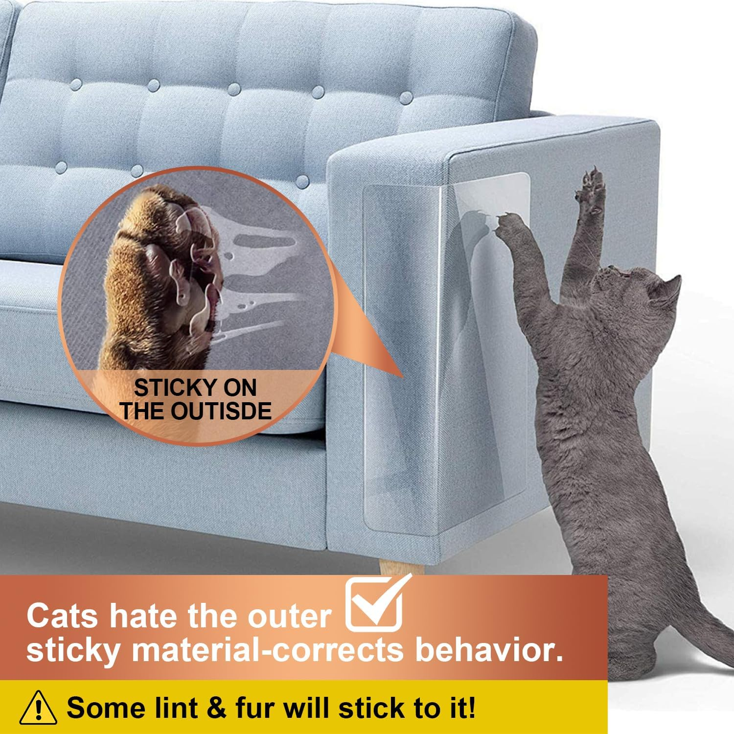 【NO PINS Pain】 8 Pcs Double Sided Cat Sofa Scratch Guard,Anti Cat Scratch Protector Furniture Protectors from Cats,Sofa anti Scratching Sticky Tape,Cat Scratch Deterrent Tape,Couch Protector for Cats