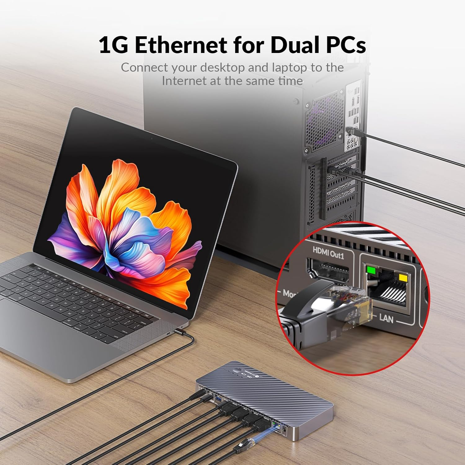 AV Access 8K KVM Switch 2 Monitors 2 Computers for Laptop & Desktop, 100W USB-C Charge for Laptop, Ethernet, Docking Station Dual Monitor 8K@60Hz/4K@165Hz, 4Xusb 3.2, Audio, SD, Wired Remote Control image number 3