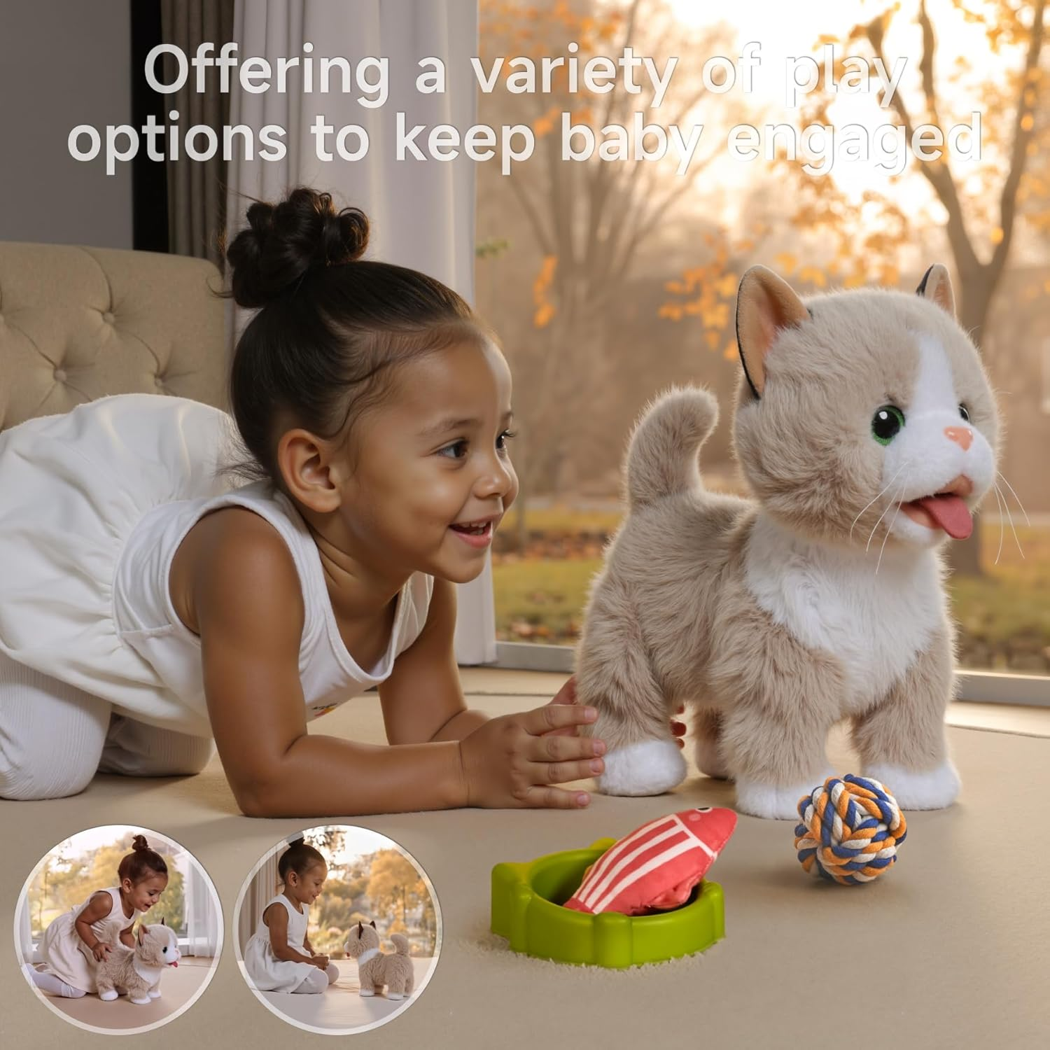 TUMAMA Interactive Cat Toy for Children, Cuddly Toy Kittens with Remote Control Lead Running and Barking, Plush Toy Electronic Kitten Pet from 3 4 5 6 - Walking, Meowing, Tail Wagging image number 6
