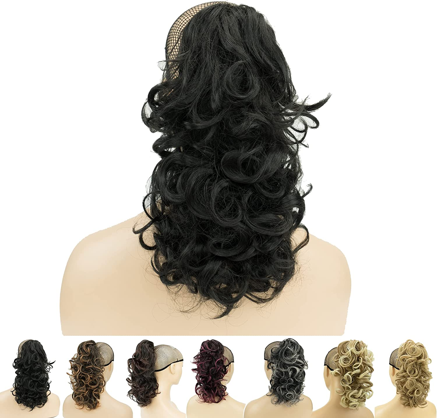 IMISSU Messy Curly Hair Short Claw Ponytail Hair Extensions Pony Tail Clip in Hairpieces (Black Ombre Copper)