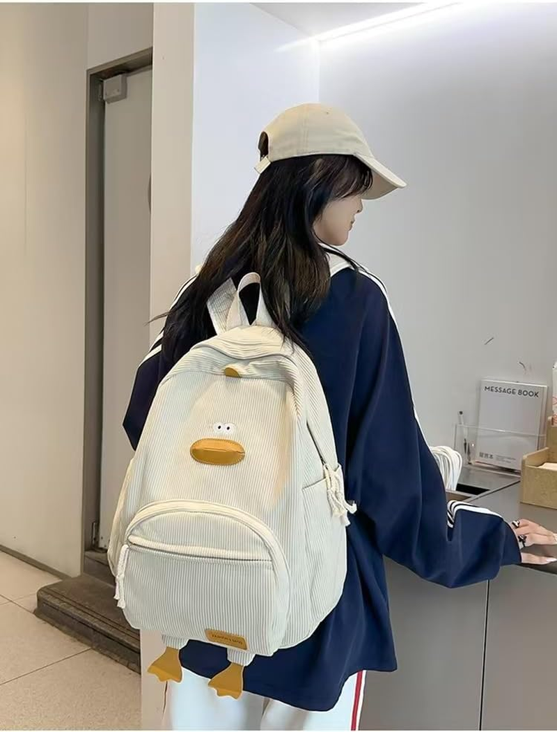 MININAI Novelty Duck Backpack Funny Animal Cartoon Corduroy Backpack Kawaii Aesthetic Laptop Backpack Preppy Stuff image number 5