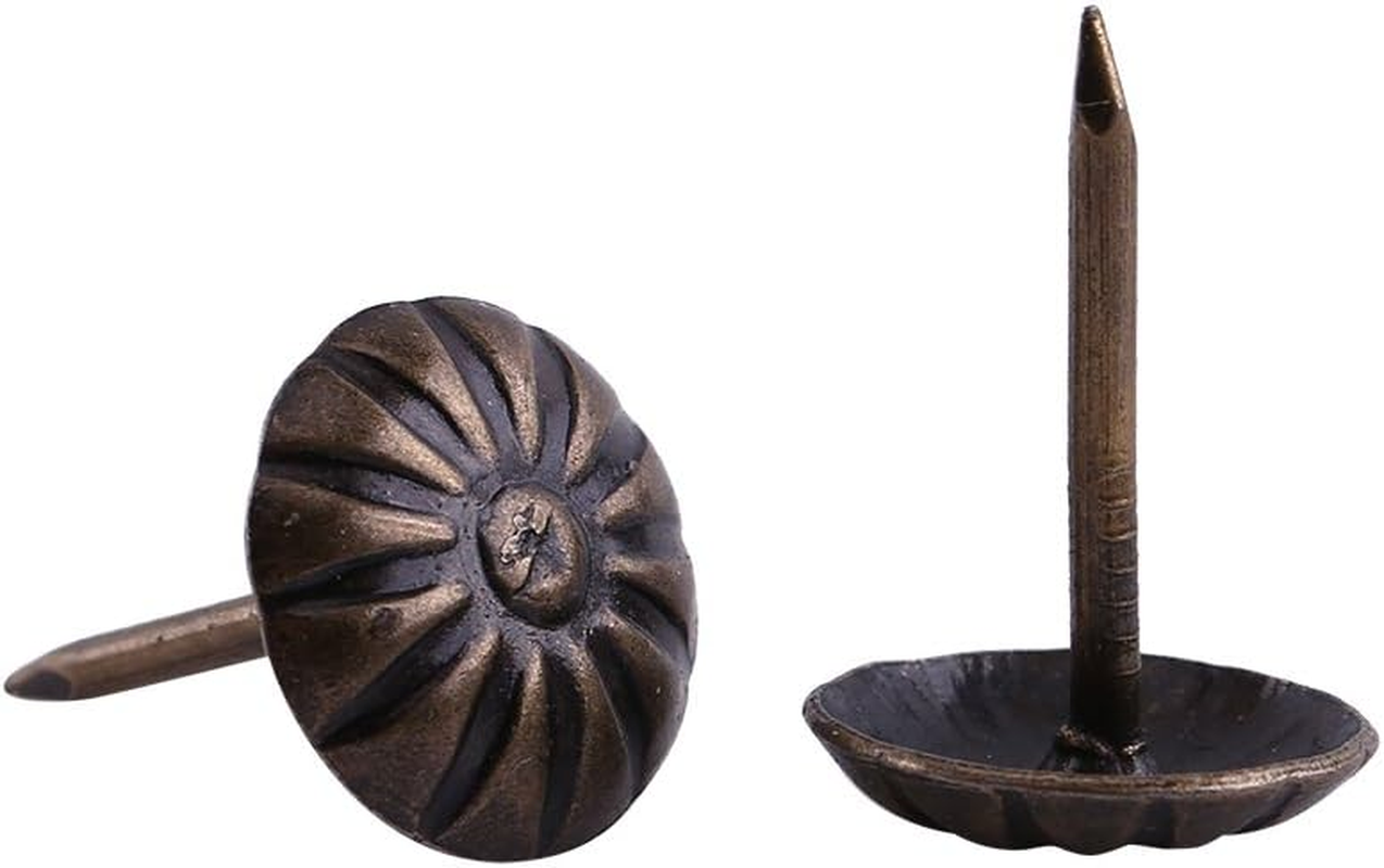 Joyzan Upholstery Decorative Tack, Vintage Furniture Nails Pins round Dome Head Sofa Thumb Tacks Antique Brass Push Trim Nailhead Kit for DIY Home Decor Chair Bed Cork Board Upholstered Wood 100Pcs