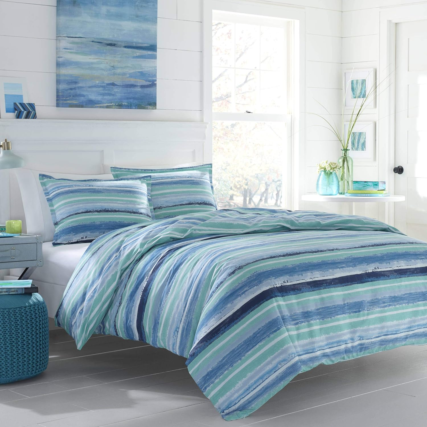 Poppy & Fritz Alex Cotton Duvet Cover Set, Full/Queen, Blue image number 6