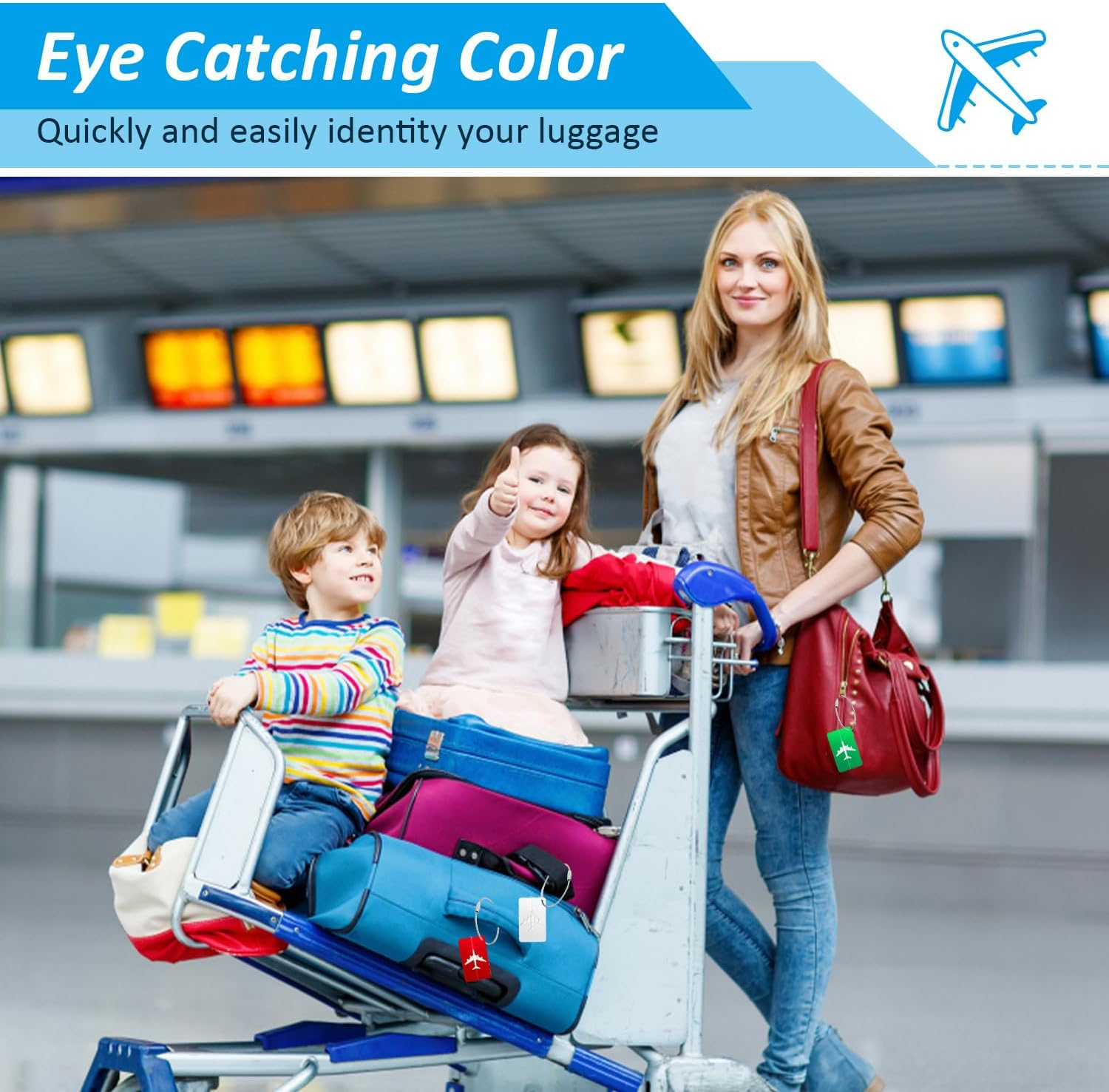 Luggage Tags for Suitcases Aluminum 6 Pack with Stainless Steel Loop, Suitcase Tags with Name ID Card Perfect to Quickly Spot Travel Essentials Backpacks Bags Baggage