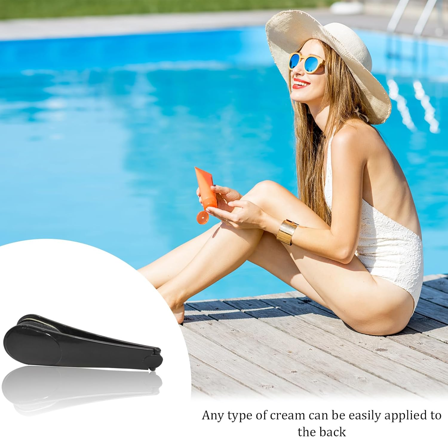 Self-Tanners, Back Applicator Long Handle Lotion Applicator for Back Portable Travel Self Sunscreen Applicator with Long Reach Folding Handle for Elderly, Women (Black) image number 6