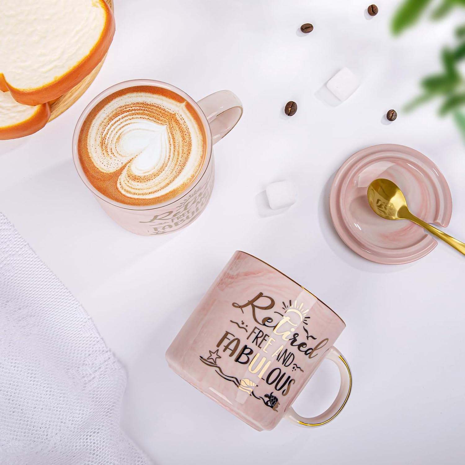 Retirement Gifts for Women 2024 - Retirement Gifts for Women, Coworker Leaving Gifts, Farewell Gifts, Going Away, Goodbye Gifts, Retired Free and Fabulous -14Oz Pink Marble Coffee Mug, Gift Box image number 3