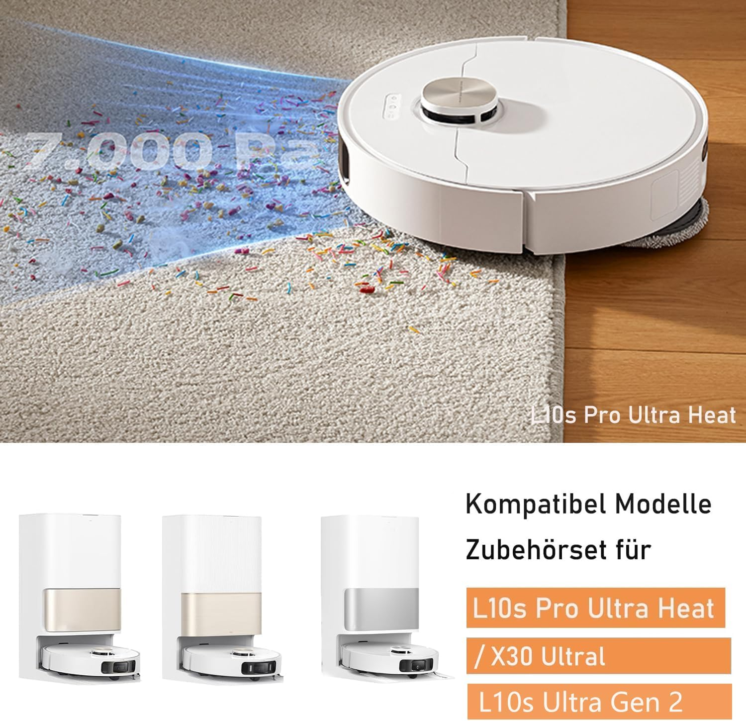 Accessory Set for Dreame L10S Pro Ultra Heat Robot Vacuum Cleaner, Saprdii 6 Dust Bags, 6 Mop Wipes, 1 Main Brush, 2 Filters, 6 Side Brushes, Replacement Parts Robot Vacuum Cleaner Accessories image number 2