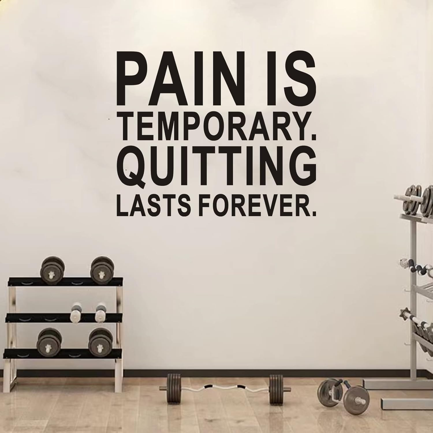 SEATUNE Gym Motivational Wall Decals - Inspirational Quotes Positive Wall Stickers - Garage Yoga Sports Fitness Running Wall Decals Home Vinyl Art Wall Decor - Pain Is Temporary Quitting Lasts Forever 30"X25" image number 1