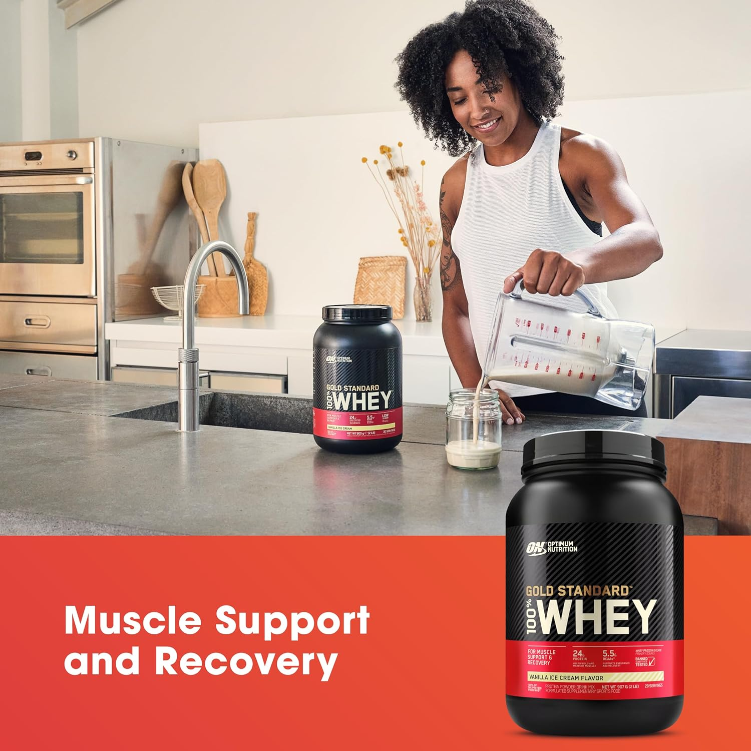 OPTIMUM NUTRITION Gold Standard 100% Whey Protein Powder, Vanilla Ice Cream, 4.54Kg image number 6