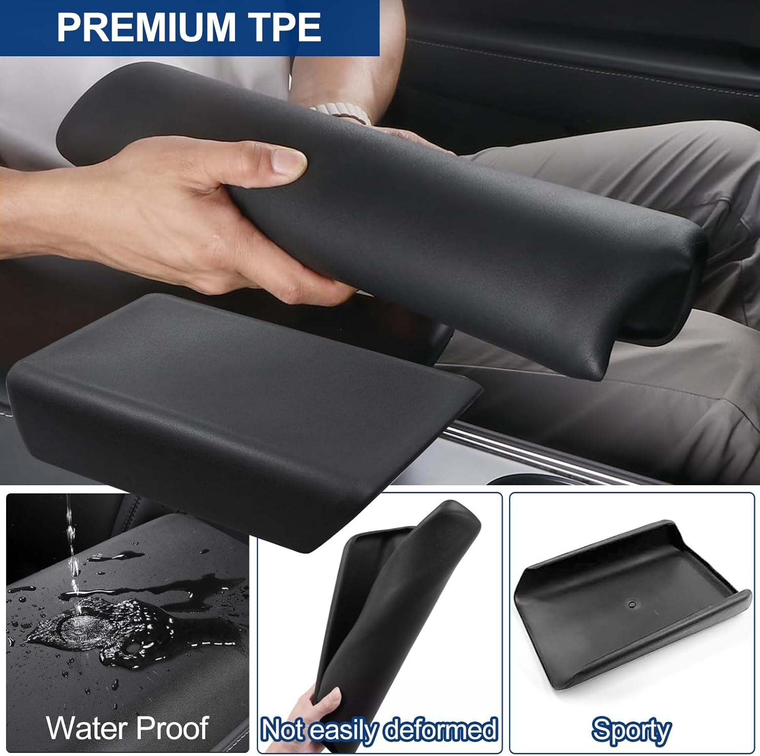 Car Armrest Box Cover for Tesla Model 3 Model Y 2016-2024 Central Control TPE Armrest Anti-Scratch Protector Decoration Tesla Interior Car Accessories (Black) image number 5