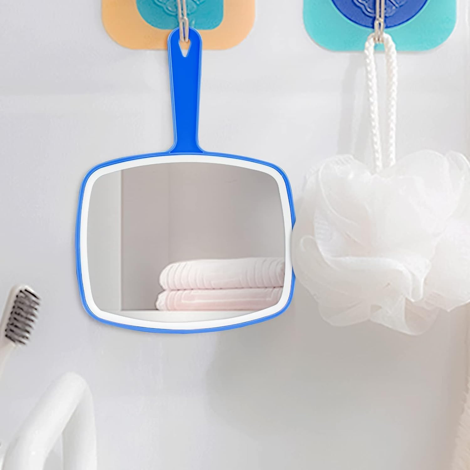 2Pcs Handheld Mirror, Portable Hand Mirror with Hanging Hole in Handle, Blue 10.4" L X 7.4" W image number 6