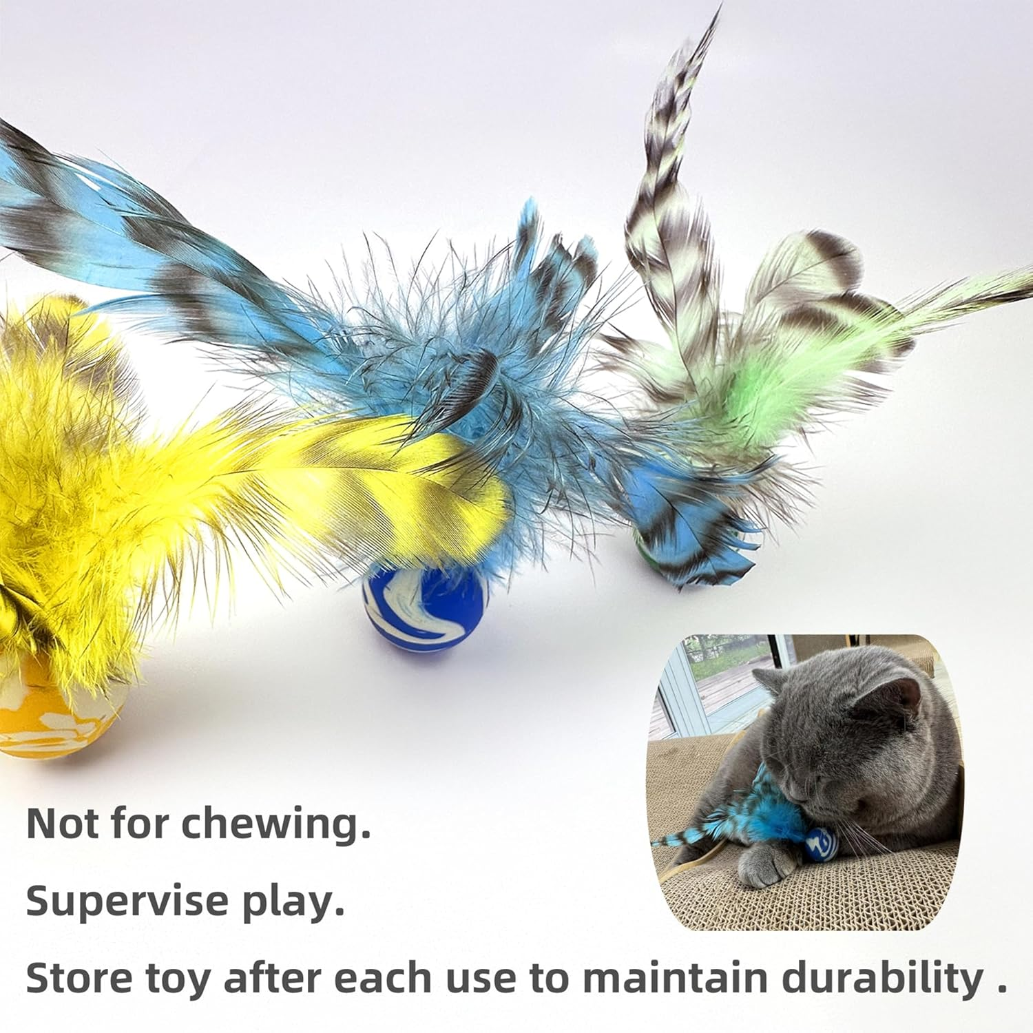 ZAYLUMO Cat Feather Bounce Balls - 5 Pack Interactive Cat Toys with Natural Feathers, Rubber Bouncing Balls for Indoor Cats, Fun Exercise & Hunting Instinct Stimulation, Assorted Colors