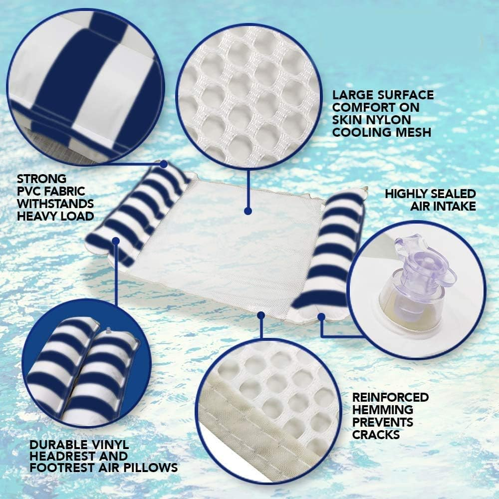 Pack of 2 Air Mattress Pool, Water Hammock for Adults and Children, Swimming Mat, 4-In-1 Floating Air Mattress with Mesh for Swimming Parties image number 4