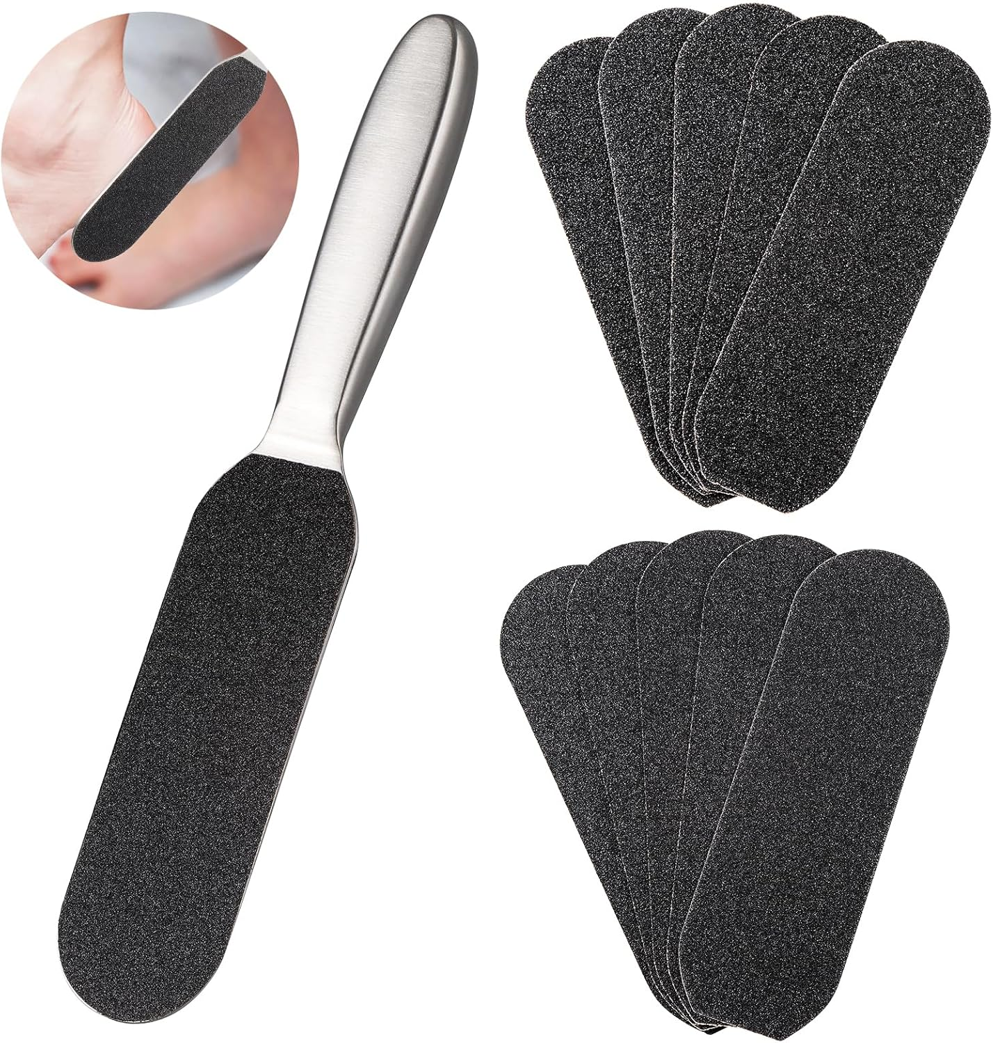 Hongien Pedicure Foot File and Hard Skin Callus Remover 1 X Stainless Steel Handle 10 X Foot File Coarse Fine Grain Foot Files for Hard Skin for Home Pedicure image number 4