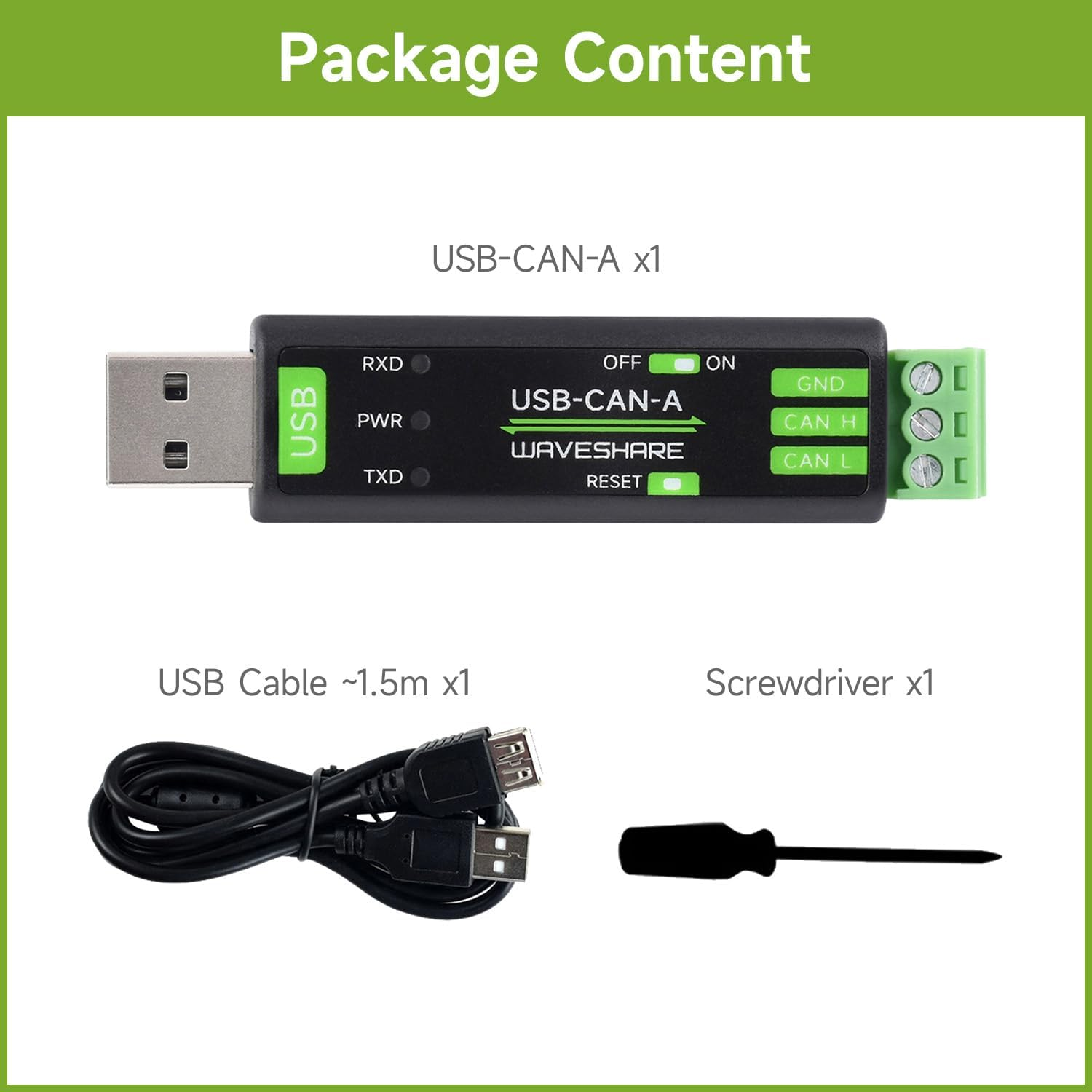 Waveshare USB to CAN Adapter Model A, Supports Multiple Working Modes, Multi-System Compatible image number 1